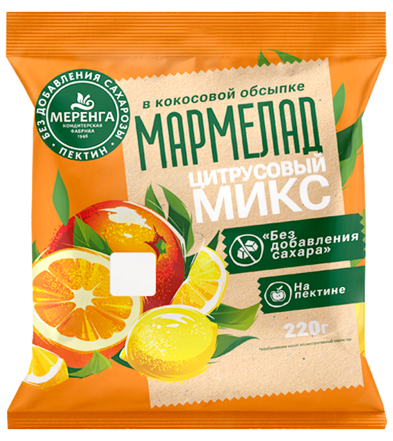 №1 Меренга Мармелад без сахара в кокосовой обсыпке Цитрусовый микс, 220г    в Дальнегорске